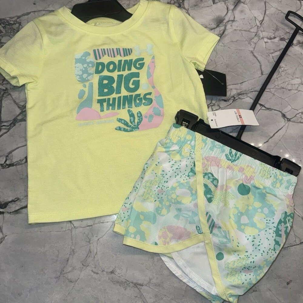 Under Armour Toddler Girls Yellow Green Outfit Set NEW Doing Big Things